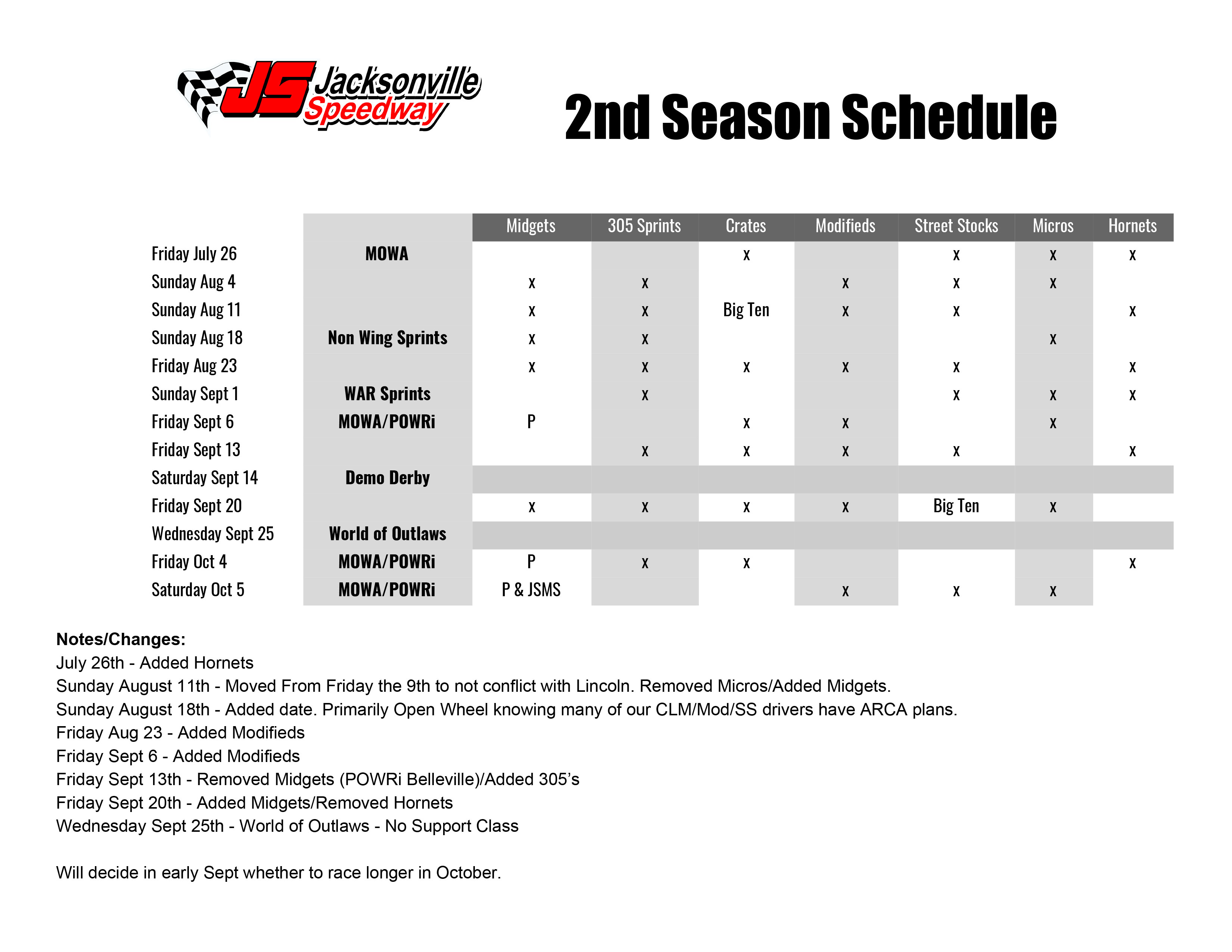 2019 Schedule Jacksonville Speedway Official Site, Jacksonville Illinois