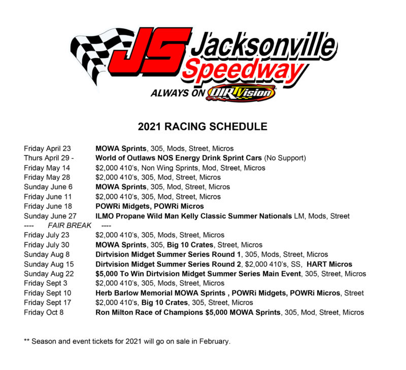 2021 Schedule Jacksonville Speedway Official Site, Jacksonville Illinois